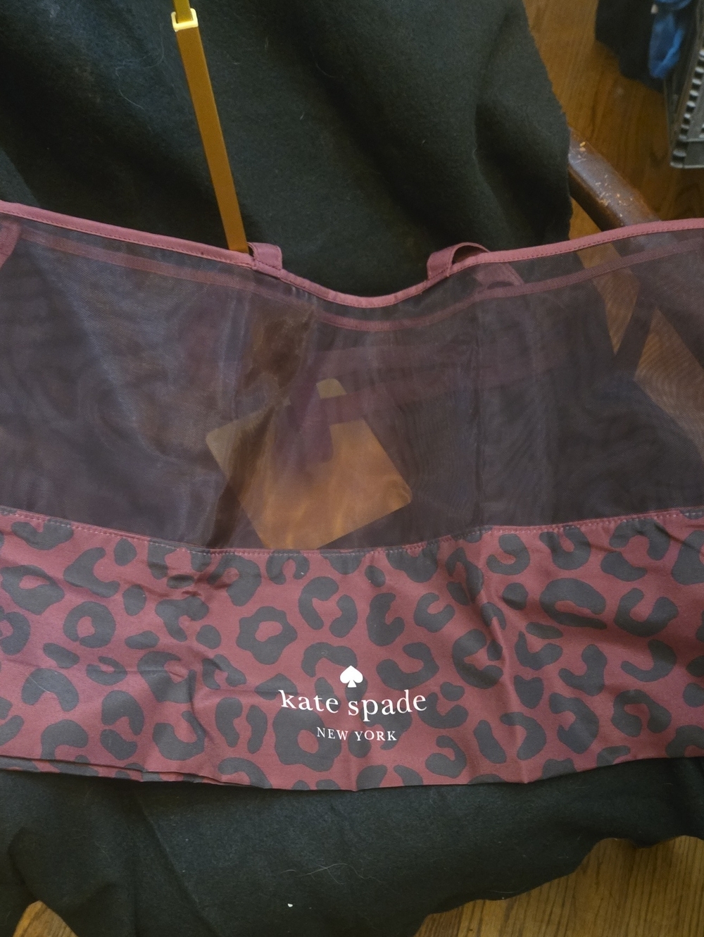 kate spade Burgundy and Black Leopard Mesh Tote Panel